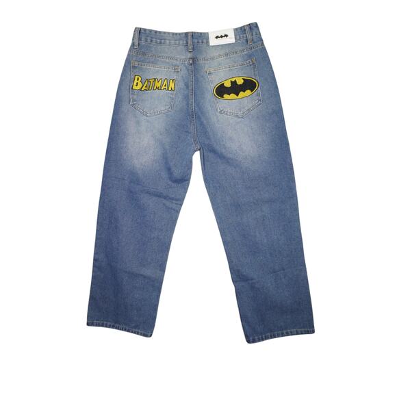 Vintage Batman Embroidered Jeans Men’s Size L – Light Wash Wide Leg Denim DC - Picture 1 of 5